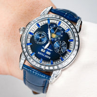 Automatic moonphase  watch by reef tiger diamonds bezel blue dial