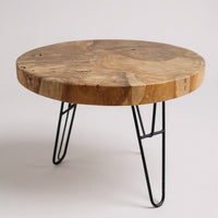 Holz Couchtisch – Beistelltisch Kaffeetisch – Mit drei Metallbeinen – Rund aus Teakholz – 60x60x43 cm