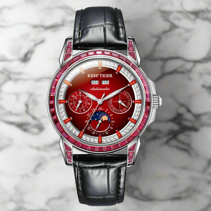 Automatic moonphase  watch by reef tiger diamonds bezel blue dial
