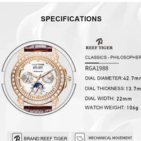 Automatic moonphase  watch by reef tiger diamonds bezel blue dial