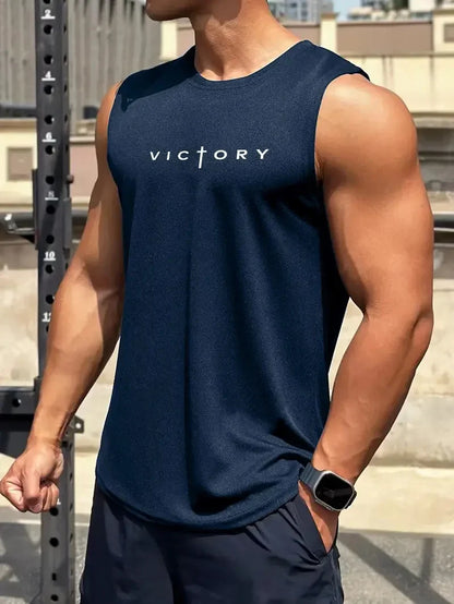 Men summer sleeveless vest – breathable letter print tank top