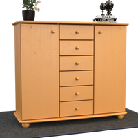 Anika Kommode Sideboard | Anrichte | 2-Türig | 6-Schubladen | 100% Bio Kiefer Massivholz