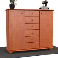 Anika Kommode Sideboard | Anrichte | 2-Türig | 6-Schubladen | 100% Bio Kiefer Massivholz