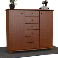 Anika Kommode Sideboard | Anrichte | 2-Türig | 6-Schubladen | 100% Bio Kiefer Massivholz