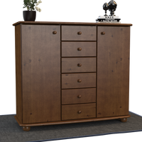 Anika Kommode Sideboard | Anrichte | 2-Türig | 6-Schubladen | 100% Bio Kiefer Massivholz