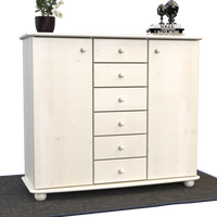 Anika Kommode Sideboard | Anrichte | 2-Türig | 6-Schubladen | 100% Bio Kiefer Massivholz