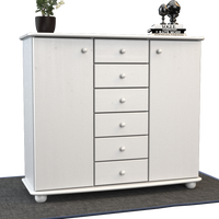 Anika Kommode Sideboard | Anrichte | 2-Türig | 6-Schubladen | 100% Bio Kiefer Massivholz