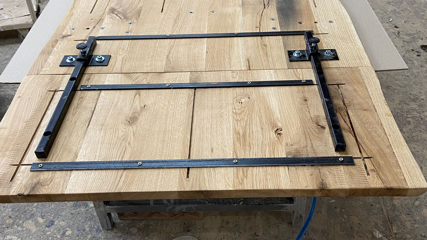 Esstisch mit Ansteckplatten, 160 (240) x90cm, Eiche massiv Baumkante und Spidergestell