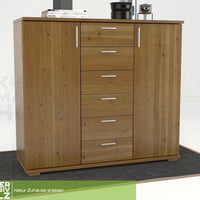 Nobis Kommode Sideboard | Anrichte | 2-Türig | 6-Schubladen | 107cm hoch | 100% Bio Kiefer Massivholz