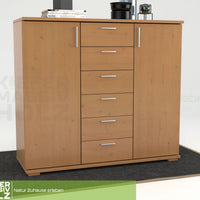 Nobis Kommode Sideboard | Anrichte | 2-Türig | 6-Schubladen | 107cm hoch | 100% Bio Kiefer Massivholz