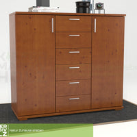Nobis Kommode Sideboard | Anrichte | 2-Türig | 6-Schubladen | 107cm hoch | 100% Bio Kiefer Massivholz