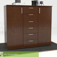 Nobis Kommode Sideboard | Anrichte | 2-Türig | 6-Schubladen | 107cm hoch | 100% Bio Kiefer Massivholz