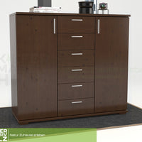 Nobis Kommode Sideboard | Anrichte | 2-Türig | 6-Schubladen | 107cm hoch | 100% Bio Kiefer Massivholz