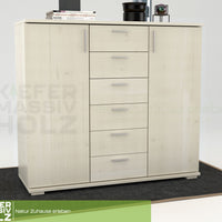 Nobis Kommode Sideboard | Anrichte | 2-Türig | 6-Schubladen | 107cm hoch | 100% Bio Kiefer Massivholz