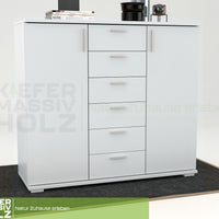 Nobis Kommode Sideboard | Anrichte | 2-Türig | 6-Schubladen | 107cm hoch | 100% Bio Kiefer Massivholz