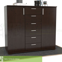 Nobis Kommode Sideboard | Anrichte | 2-Türig | 6-Schubladen | 107cm hoch | 100% Bio Kiefer Massivholz