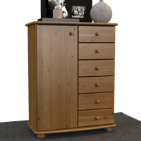 Anika Kommode Sideboard | Anrichte | 6-Schubladen | 1-Türig | 100% Bio Kiefer Massivholz