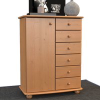 Anika Kommode Sideboard | Anrichte | 6-Schubladen | 1-Türig | 100% Bio Kiefer Massivholz