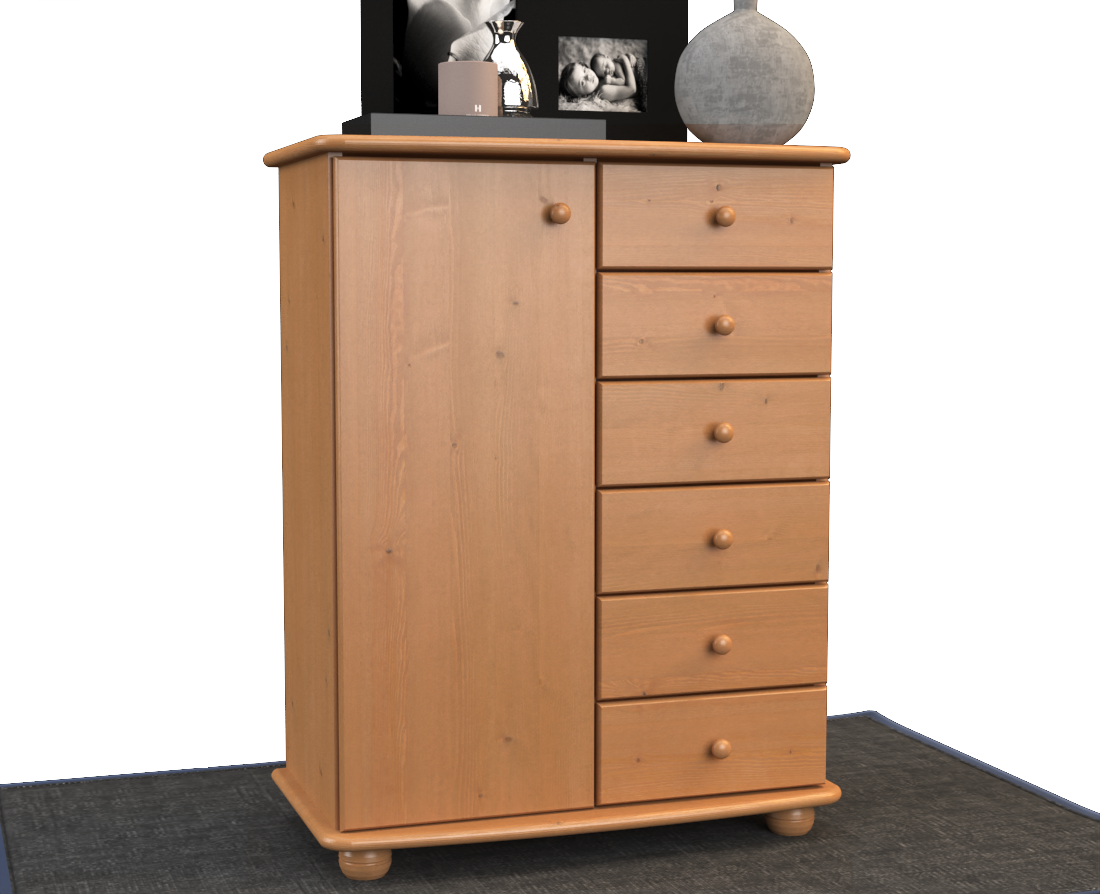 Anika Kommode Sideboard | Anrichte | 6-Schubladen | 1-Türig | 100% Bio Kiefer Massivholz