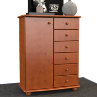 Anika Kommode Sideboard | Anrichte | 6-Schubladen | 1-Türig | 100% Bio Kiefer Massivholz