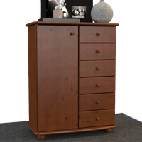 Anika Kommode Sideboard | Anrichte | 6-Schubladen | 1-Türig | 100% Bio Kiefer Massivholz