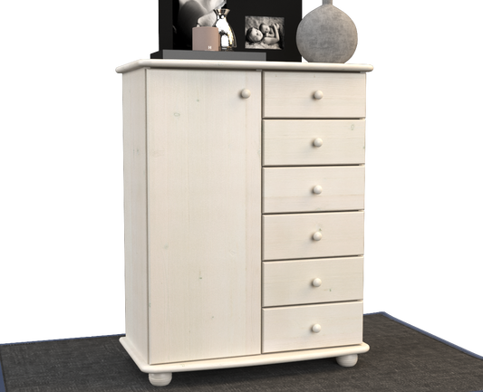 Anika Kommode Sideboard | Anrichte | 6-Schubladen | 1-Türig | 100% Bio Kiefer Massivholz