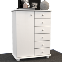 Anika Kommode Sideboard | Anrichte | 6-Schubladen | 1-Türig | 100% Bio Kiefer Massivholz