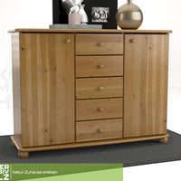 Anika Kommode Sideboard | Anrichte | 2-Türig | 5-Schubladen | 100% Bio Kiefer Massivholz
