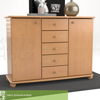 Anika Kommode Sideboard | Anrichte | 2-Türig | 5-Schubladen | 100% Bio Kiefer Massivholz