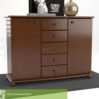 Anika Kommode Sideboard | Anrichte | 2-Türig | 5-Schubladen | 100% Bio Kiefer Massivholz