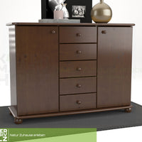 Anika Kommode Sideboard | Anrichte | 2-Türig | 5-Schubladen | 100% Bio Kiefer Massivholz