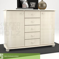 Anika Kommode Sideboard | Anrichte | 2-Türig | 5-Schubladen | 100% Bio Kiefer Massivholz