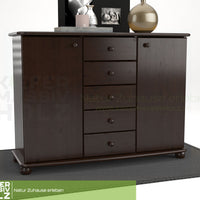 Anika Kommode Sideboard | Anrichte | 2-Türig | 5-Schubladen | 100% Bio Kiefer Massivholz