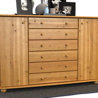 Anika Kommode XL Sideboard | Anrichte | 2-Türig | 6-Schubladen | 100% Bio Kiefer Massivholz
