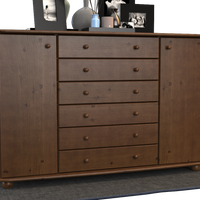 Anika Kommode XL Sideboard | Anrichte | 2-Türig | 6-Schubladen | 100% Bio Kiefer Massivholz