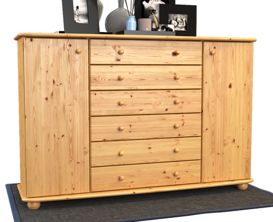 SALE Anika Kommode XL Sideboard | Anrichte | 2-Türig | 6-Schubladen | 100% Bio Kiefer Massivholz