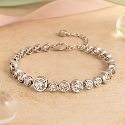 Armband aus 925er Sterling-Silber, Gliederarmband mit halbierten Zirkonia Kugeln