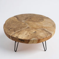Holz Couchtisch – Beistelltisch Kaffeetisch – Mit drei Metallbeinen – Rund aus Teakholz – 60x60x43 cm
