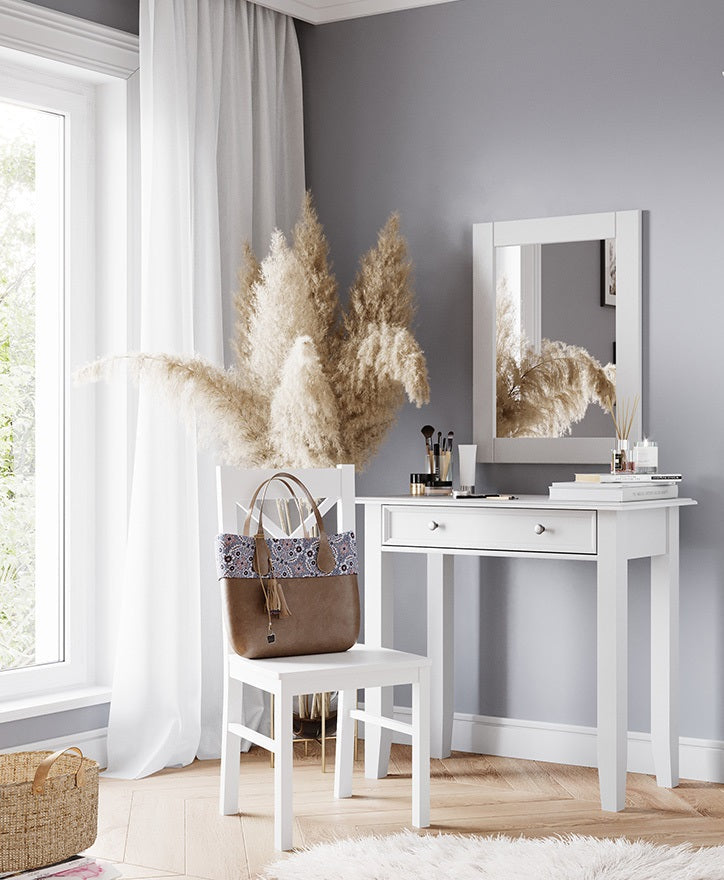 Bologna Elegante Massivholz Kiefer Schminktisch | Farbe weiß