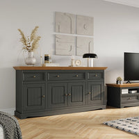 Bologna Elegante Massivholz Kiefer Kommode 4.3 | Farbe Graphit - Eiche