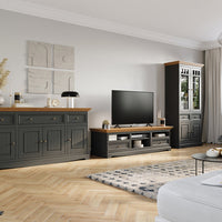 Bologna Elegante Massivholz Kiefer Vitrine 1-Türig | Farbe Graphit - Eiche