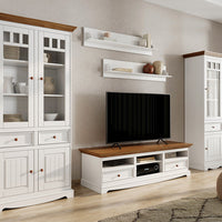 Bologna Elegante Massivholz Kiefer Vitrine 2D | Farbe Weiss - Eiche