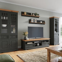 Bologna Elegante Massivholz Kiefer Glasvitrine 1.3 | Farbe Graphit - Kiefer