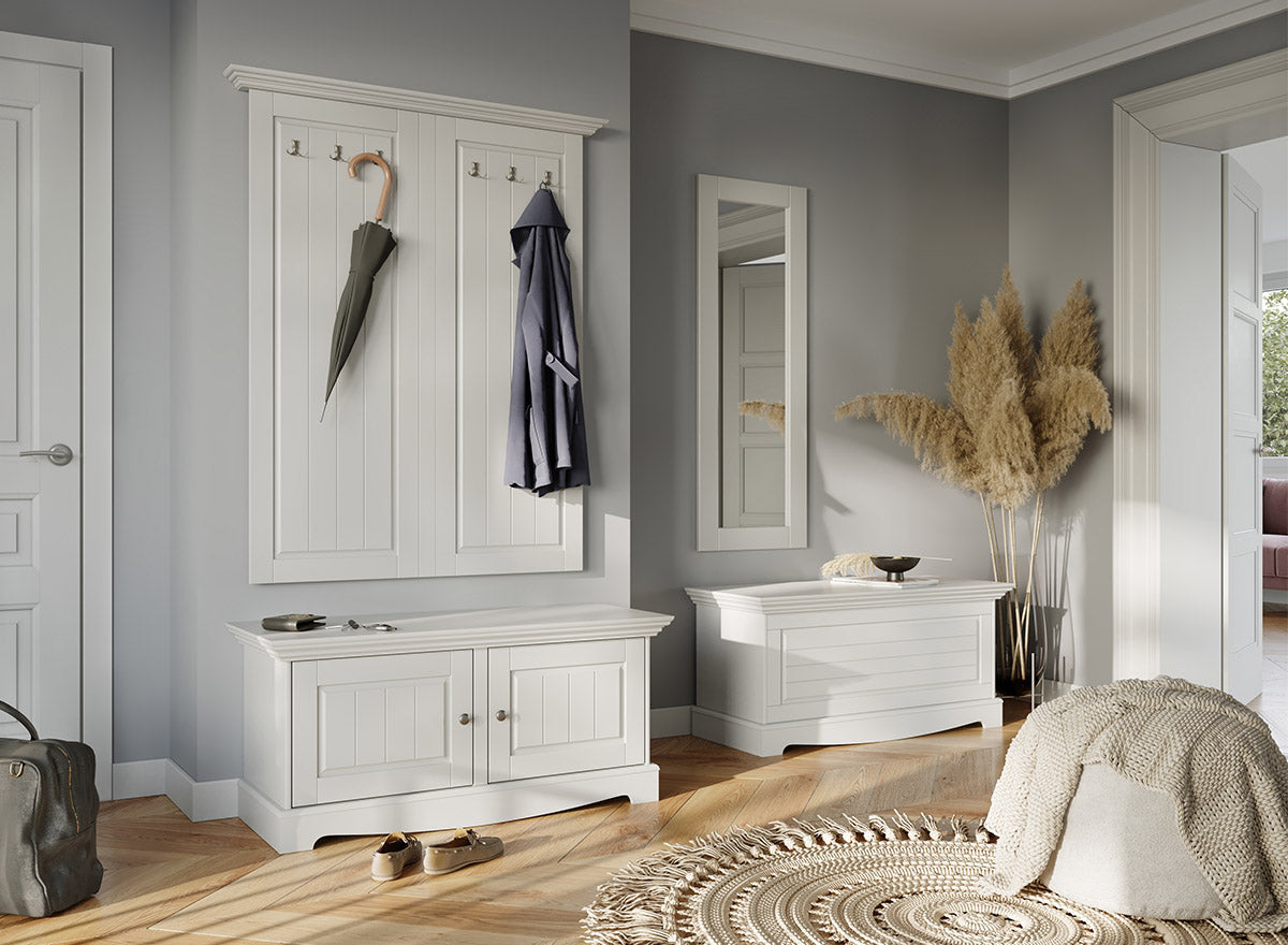 Bologna Elegante Massivholz Kiefer Garderobe Doppel Wandpanel | Farbe weiß