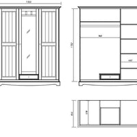 Bologna Elegante Massivholz Kiefer Kleiderschrank Spiegelschrank 3D | Farbe weiß