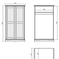 Bologna Elegante Massivholz Kiefer Kleiderschrank 2D | Farbe Weiß - Eiche