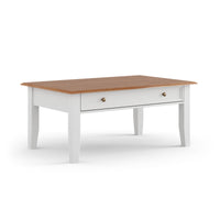 Bologna Elegante Massivholz Kiefer Couchtisch | Farbe Weiß - Eiche