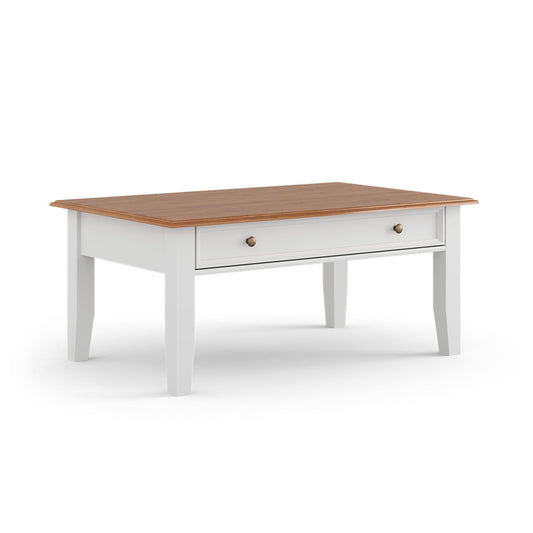 Bologna Elegante Massivholz Kiefer Couchtisch | Farbe Weiß - Eiche