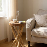 Holz Beistelltisch – Holzhocker Couchtisch – Handgefertigt – Verzweigt aus Suar- und Teakholz – 50x28x28 cm