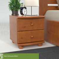 Claudia Kiefer Massivholz Nachttisch Nachtschrank | 2-Schubladen | 100% Bio Kiefer